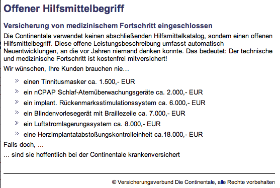 Continentale Krankenversicherung Bedingungen Hilfsmittel einfache Ausführung