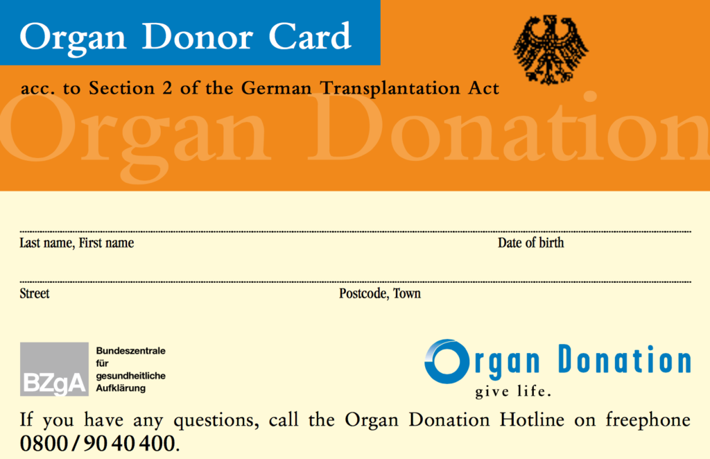 Organspenderausweis Englisch
