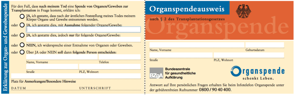 Organspenderausweis ausfüllbar