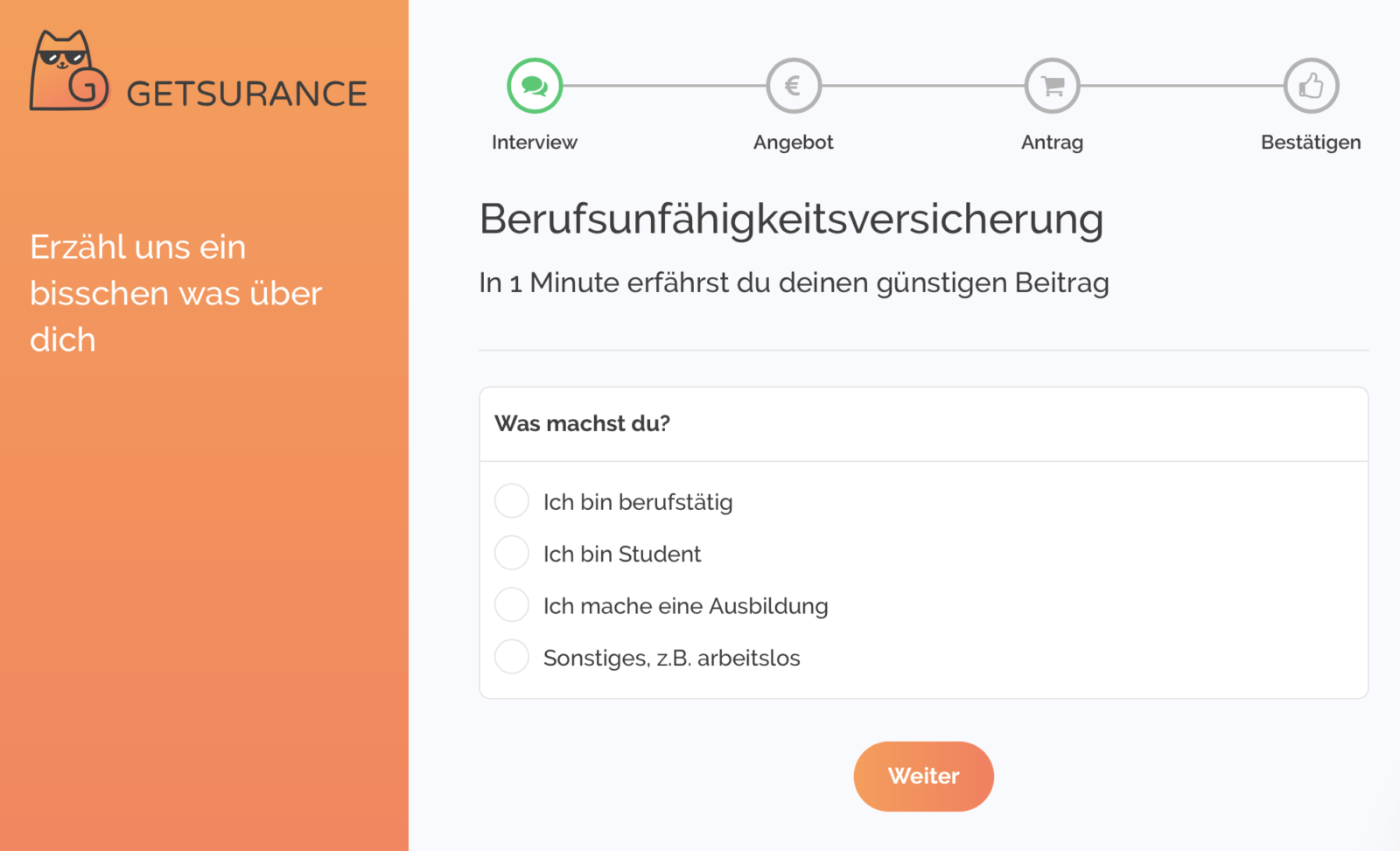 Getsurance Berufsunfähigkeitsversicherung Tarifübersicht 