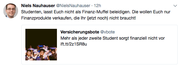 Tweet Nauhauser Niels, Berufsunfähigkeit bei Studenten