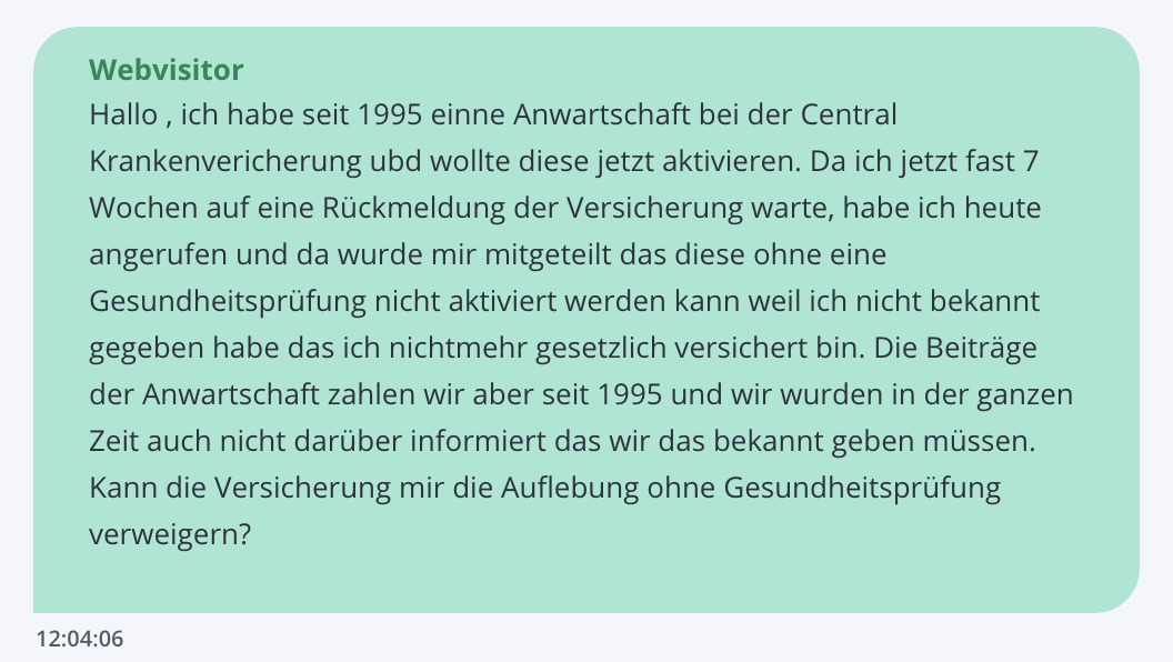 Central Anwartschaft Frage