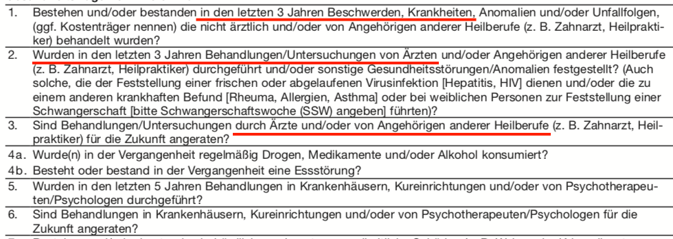 PKV Anzeigepflichtverletzung - Antragsfragen Hanse Merkur