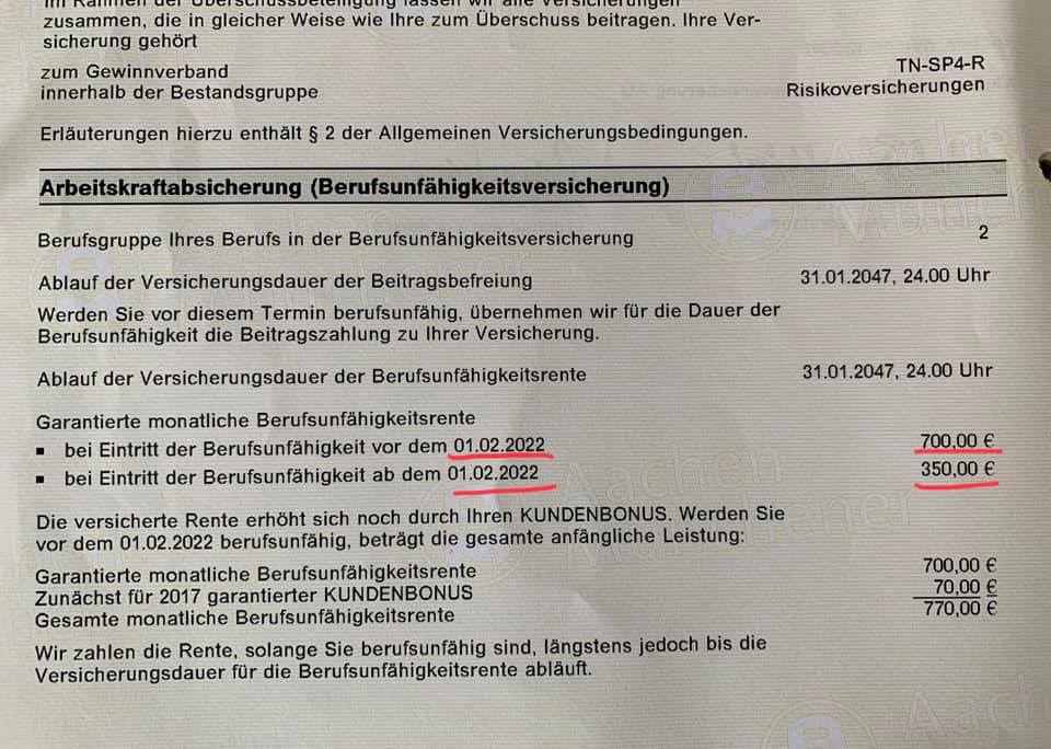 Aachen Münchener BU Rente zu klein