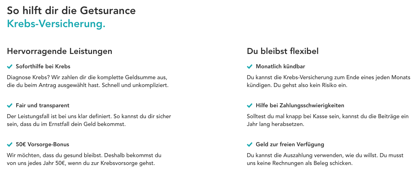 Getsurance Krebsschutzbrief Leistungen