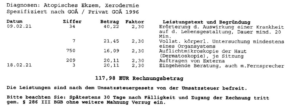 rechnungs- oder Behandlungsdatum - Arztrechnung Beispiel ambulante Behandlung