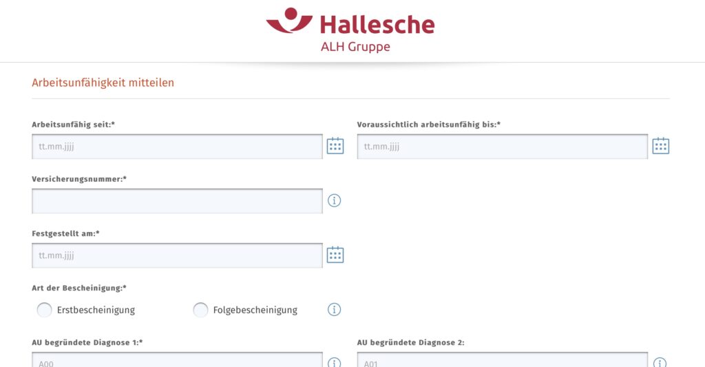 Krankschreibung und privat versichert, Meldung einer Arbeitsunfähigkeit, Hallesche Krankenversicherung 
