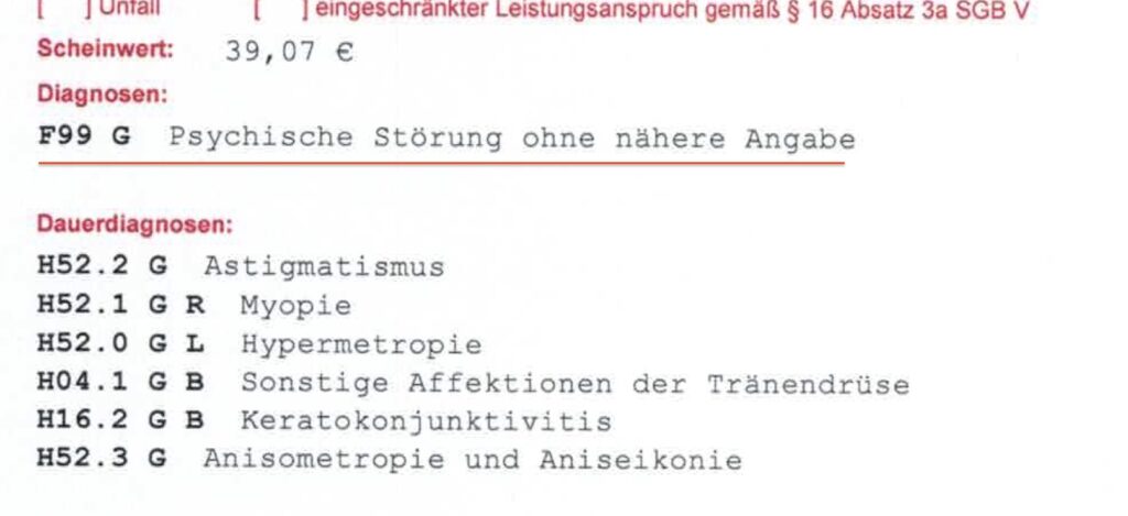 Falsche Angaben in Krankenakten Augenarzt und psychische Diagnose