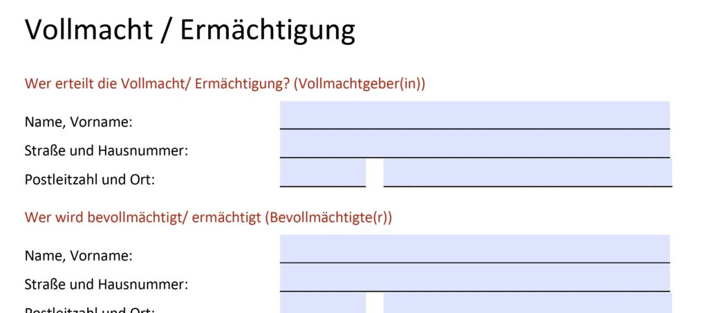 Vollmacht für Versicherungen als ausführbare pdf Datei, Mustervordruck, Vollmacht PKV