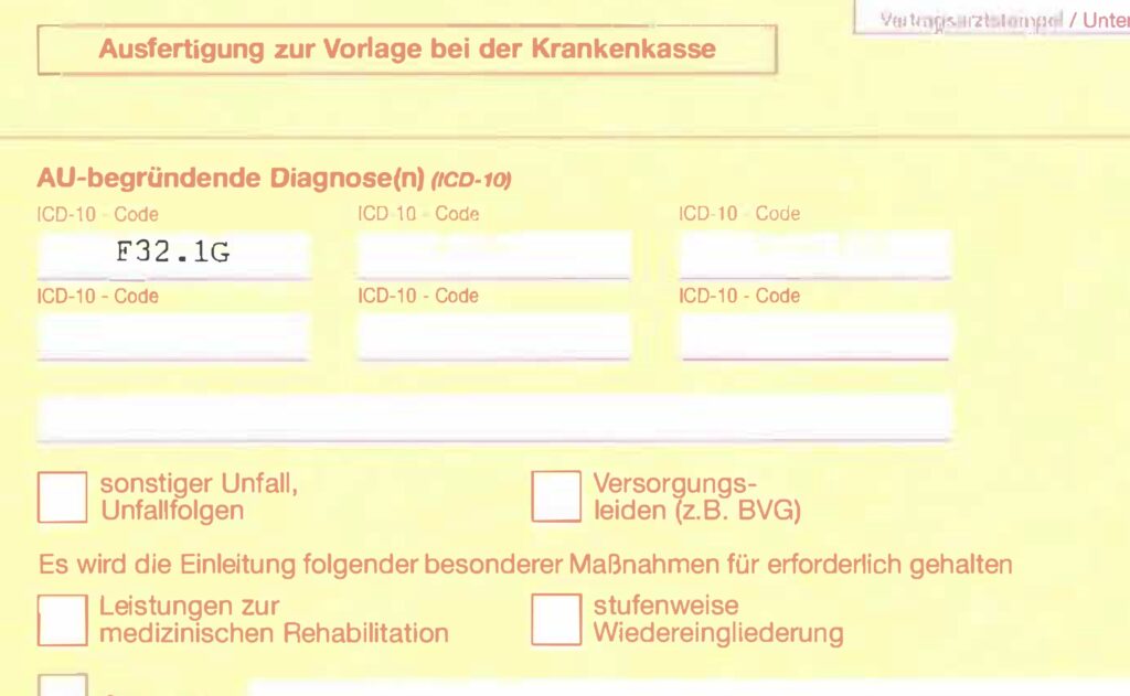 psychische Diagnose, PKV und BU  Arbeitsunfähigkeitsbescheinigung