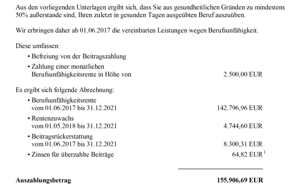 Berufsunfähigkeitsleistung Anerkennung der Rente Alte Leipziger BV10