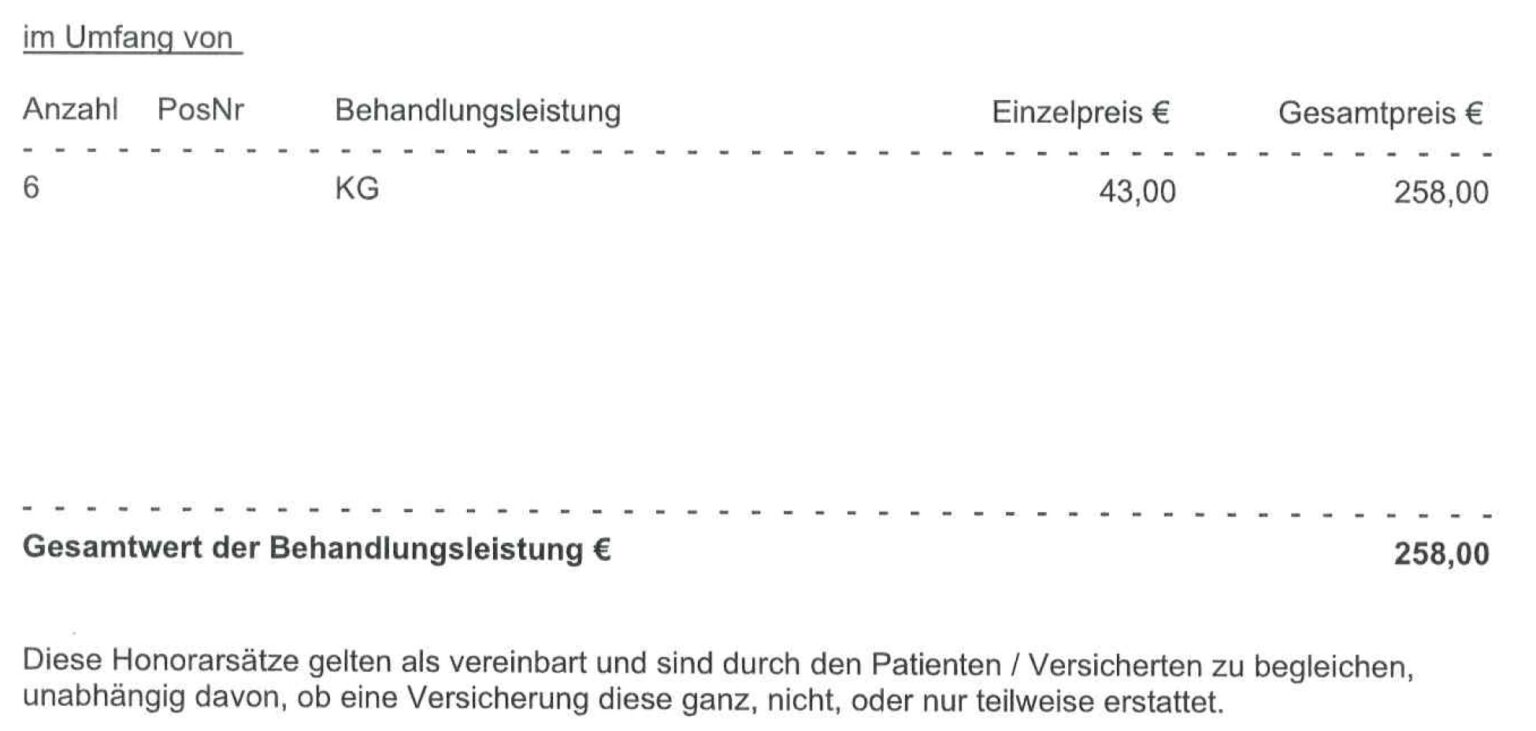 Heilmittel, Physiotherapie Abrechnung und Kürzung der PKV