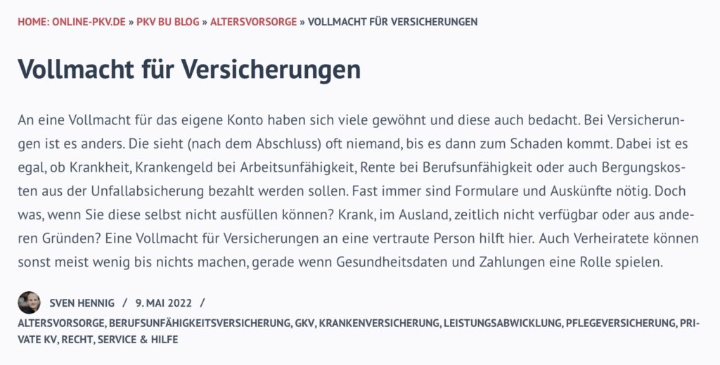 Vollmacht für Versicherungen