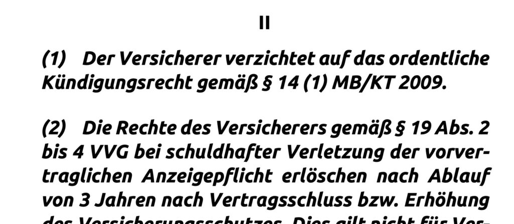 Private Krankenversicherung kündigen - Auszug Bedingungen Kündigungsverzicht