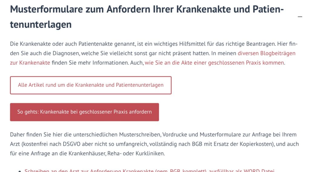 Patientenquittung anfordern, Musterformulare Krankenakte bei Arzt oder Kasse