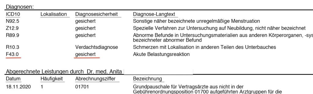 Auszug aus der GKV Patientenquittung