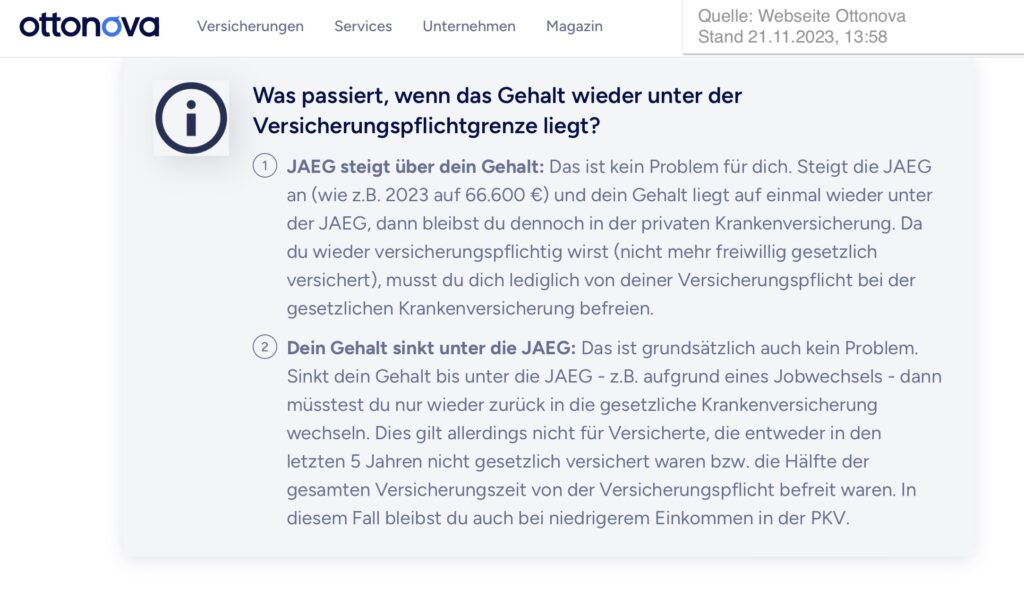 ottonova Auszug der Webseite Versicherungspflicht