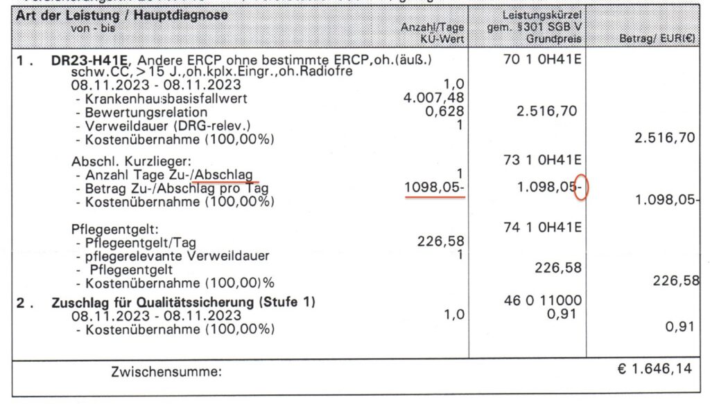 Kosten ERCP Arztkosten stationär Fallpauschale 